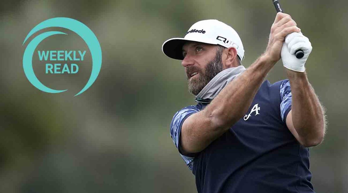 Dustin Johnson plays his shot on the 6th hole during the first round of the 2024 LIV Golf Las Vegas tournament at Las Vegas Country Club.